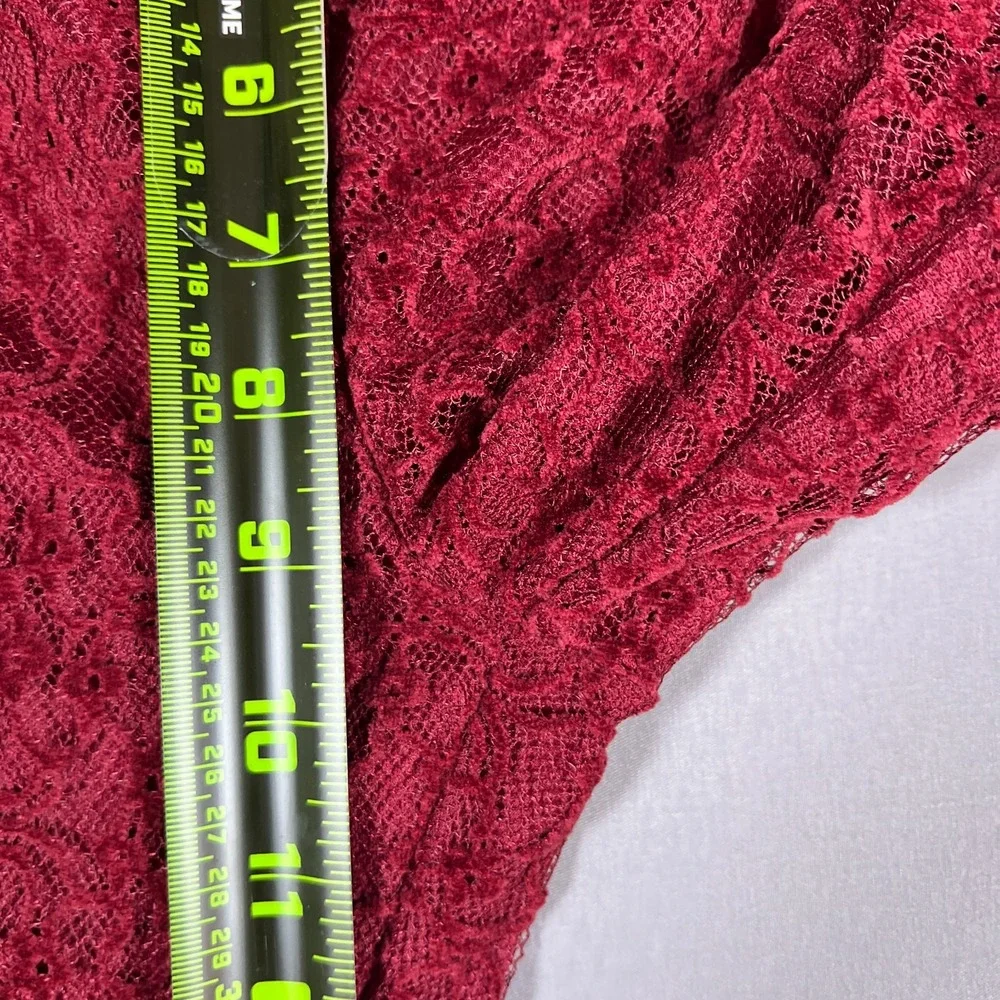 Pretty Little Thing Sheer Lace Flared Leg Pants Womens 8 Maroon High Waisted